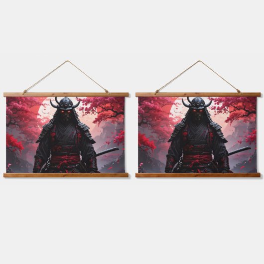 Zwei gleiche Samurai Wandteppich Mit Holzrahmen (Doppelt)