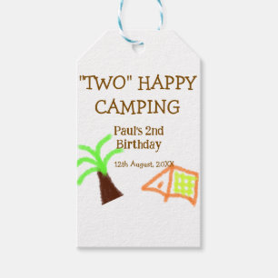 Zwei glückliche Camping-2. Geburtstagsbaum-Camp-Ki Geschenkanhänger