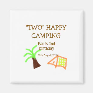 Zwei glückliche Camping-Kinder zum 2. Geburtstag B Magnet