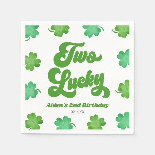 Zwei Glückliche Grüne Kleeblatt-Klee 2. Geburtstag Serviette (Vorderseite)