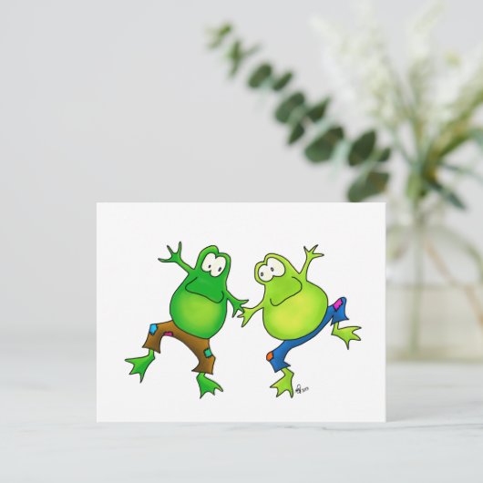 Zwei glückliche Jumping Frog Buddies Postkarte (Stehend Vorderseite)