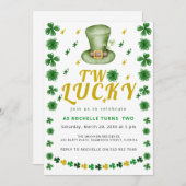 Zwei glückliche Kleeblatt Geburtstagsparty Einladu Einladung (Vorne/Hinten)