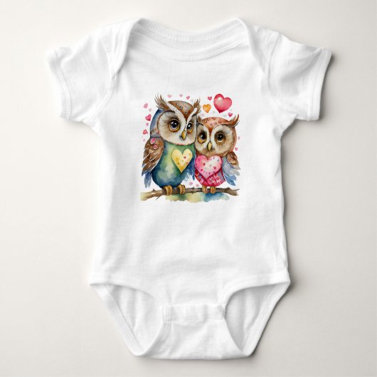 Zwei glückliche Owls in der Liebe Baby Strampler (Vorderseite)