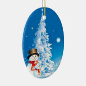 Zwei glückliche Schneemänner Keramikornament (Rechts)