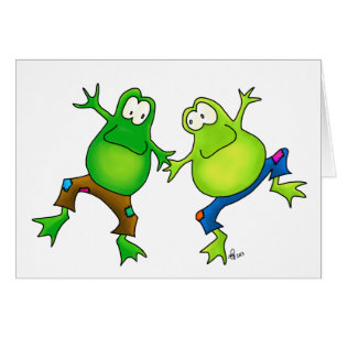 Zwei glückliche springende Frosch-Freunde