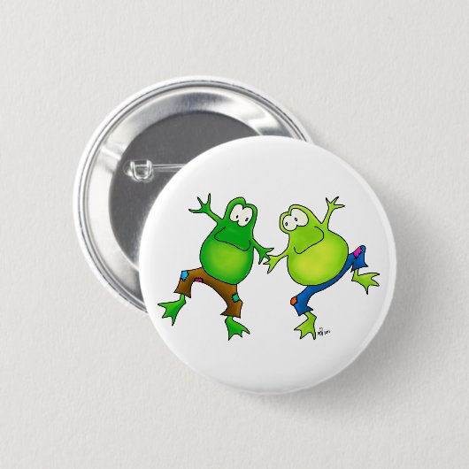 Zwei glückliche springende Frosch-Freunde Button (Vorne & Hinten)