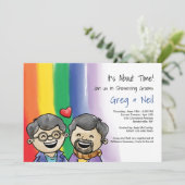 Zwei glückliche Typ Gay Shower Einladung (Stehend Vorderseite)