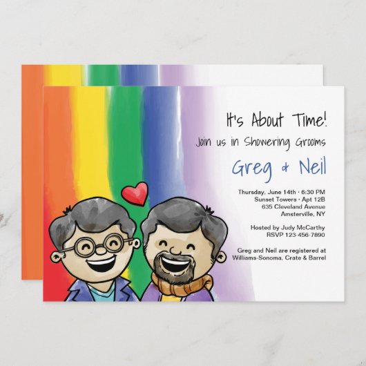 Zwei glückliche Typ Gay Shower Einladung (Vorne/Hinten)