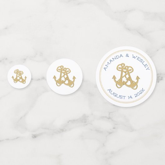 Zwei Gold Anker Hochzeitstisch Custom Confetti Konfetti (Vorderseiten)