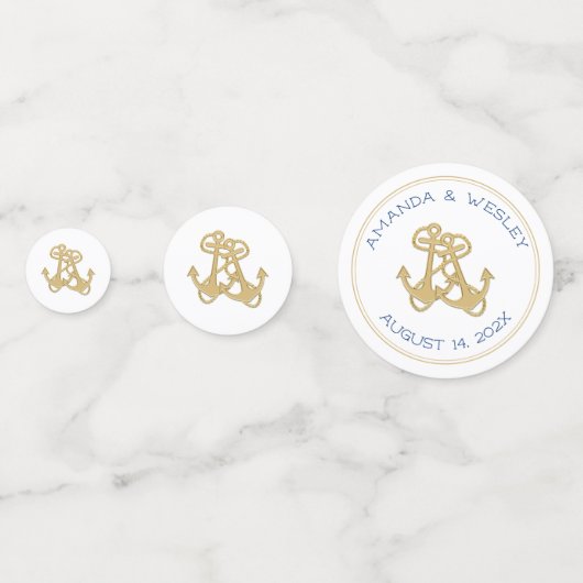 Zwei Gold Anker Hochzeitstisch Custom Confetti Konfetti (Rückseiten)