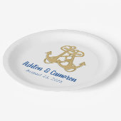 Zwei Gold Anker Nautical Wedding Paper Plate Pappteller (Schrägansicht)