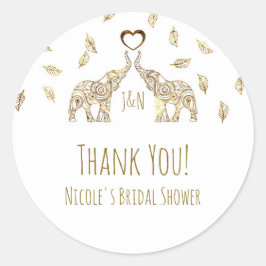 Zwei Gold Elefanten und Herbstlaub Gastgeschenk Ho Runder Aufkleber