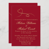 Zwei Gold Hearts | Einladung von Carmine Red Weddi (Vorne/Hinten)