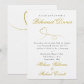 Zwei Gold Hearts | Elegantes Minimal Rehearsel Abe Einladung (Vorne/Hinten)