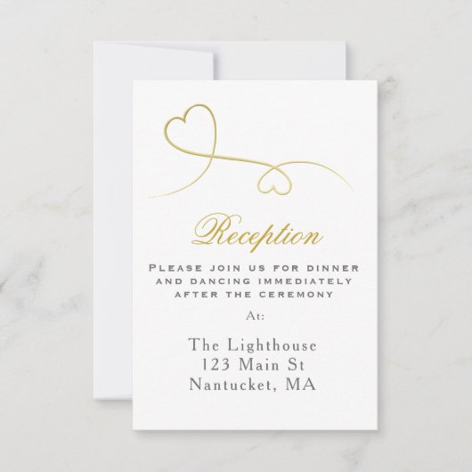 Zwei Gold Hearts | Minimale Hochzeitsempfang Einladung (Vorderseite)