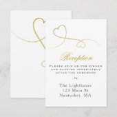 Zwei Gold Hearts | Minimale Hochzeitsempfang Einladung (Vorne/Hinten)