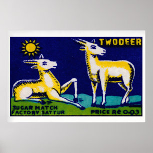 Zwei goldene Hirsche - Streichholzschachtel-Druck Poster