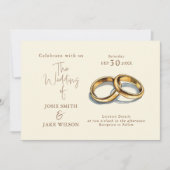 Zwei goldene Hochzeitsringe illustrieren Hochzeit Einladung (Vorderseite)
