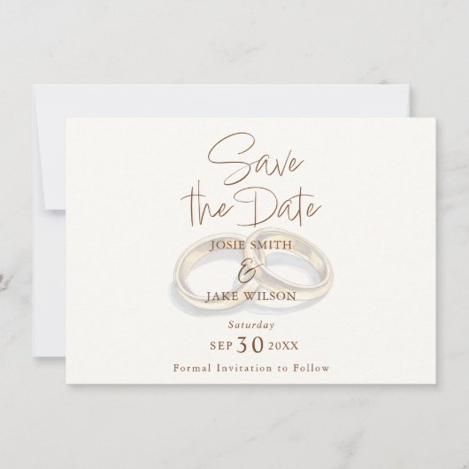 Zwei goldene Hochzeitsringe mutierten Save the Dat Date (Vorderseite)