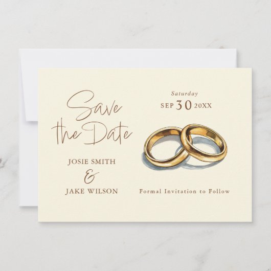 Zwei goldene Hochzeitsringe Save the Date (Vorderseite)