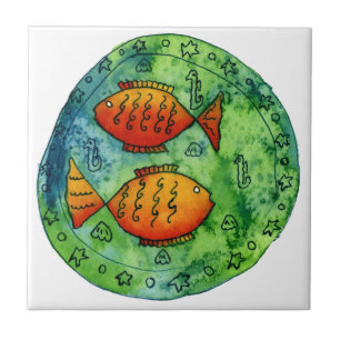 Zwei Goldfische Aquarell Meerestiere Unterwasser Fliese