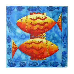 Zwei Goldfische Aquarell Meerestiere Unterwasser Fliese