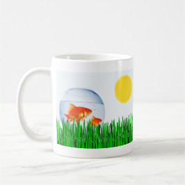 Zwei Goldfish Sonnenfrühlings-Equinox-Gras س ا ن ل Kaffeetasse