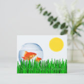 Zwei Goldfish Sun Frühlingssäquinoktium Großgras Postkarte (Stehend Vorderseite)