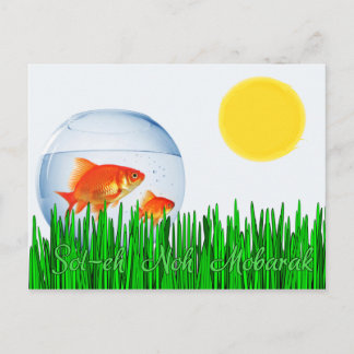 Zwei Goldfish Sun Frühlingssäquinoktium Großgras Postkarte
