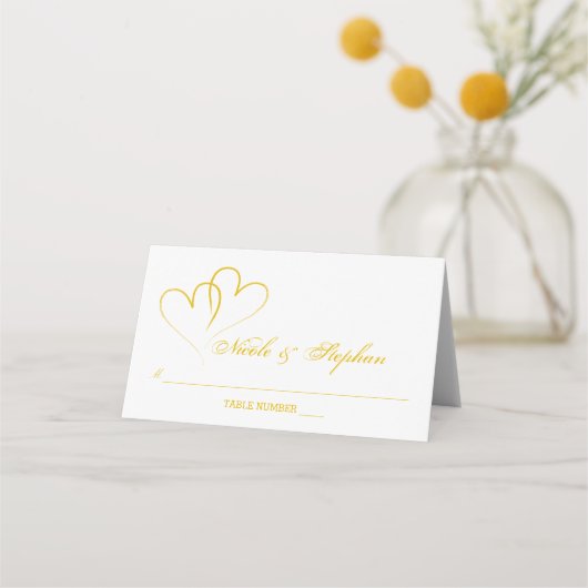 Zwei Goldherzen miteinander verflochtene Platzkart Platzkarte (Vorderseite)