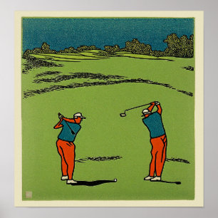Zwei Golfer Holzblock Print Poster