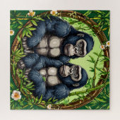 Zwei Gorillas in einem tropischen Bambusrahmen Puzzle (Horizontal)
