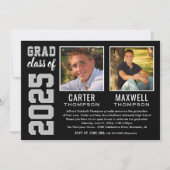 Zwei Graduate Black Gray Graduation Party Foto Einladung (Vorderseite)