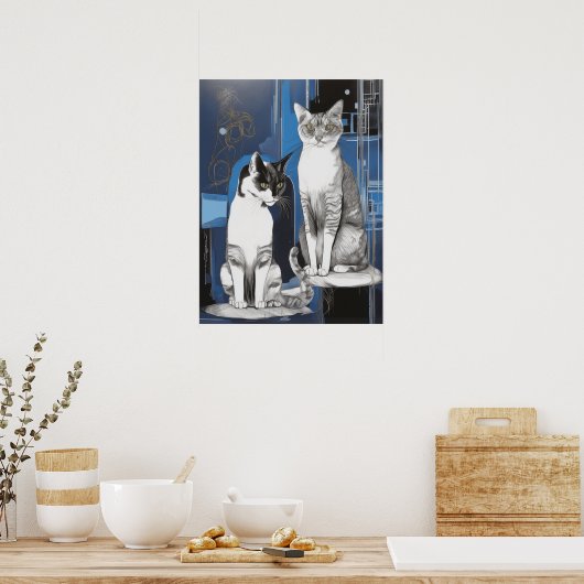 Zwei graue Katzen im Abstrakten Hintergrund Poster (Küche)