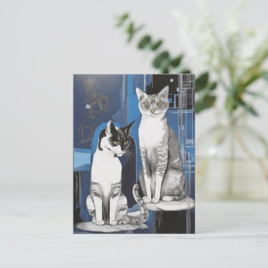 Zwei graue Katzen im Abstrakten Hintergrund Postkarte (Stehend Vorderseite)