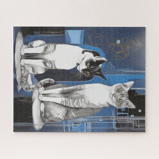 Zwei graue Katzen im Abstrakten Hintergrund Puzzle (Horizontal)