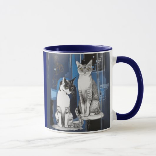 Zwei graue Katzen im Abstrakten Hintergrund Tasse (Rechts)