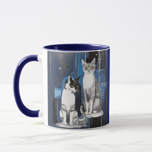 Zwei graue Katzen im Abstrakten Hintergrund Tasse (Links)