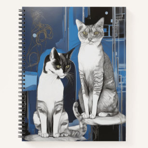 Zwei graue Katzen im Abstrakten Hintergrundjournal Notizblock