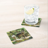 Zwei graue Wölfe im Wald Rechteckiger Pappuntersetzer (Vor Ort)