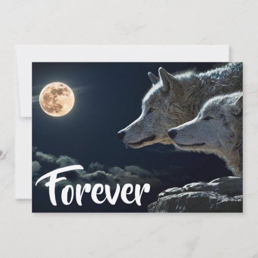 Zwei graue Wölfe und Vollmondhochzeit Einladung (Vorderseite)