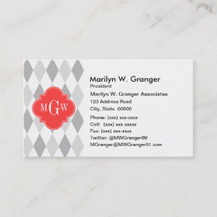 Zwei Gray Wht Harlequin Coral 3 Initialmonogramm Visitenkarte