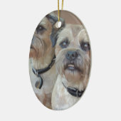 Zwei Grenzterrier Keramikornament (Links)
