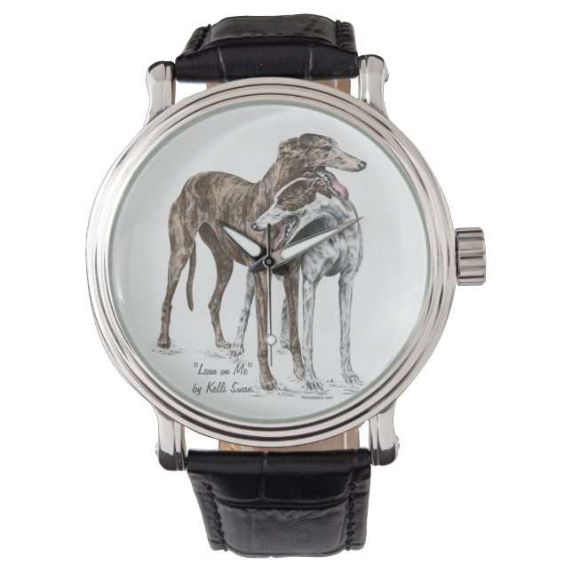Zwei Greyhound Friends Dog Art Armbanduhr (Vorderseite)