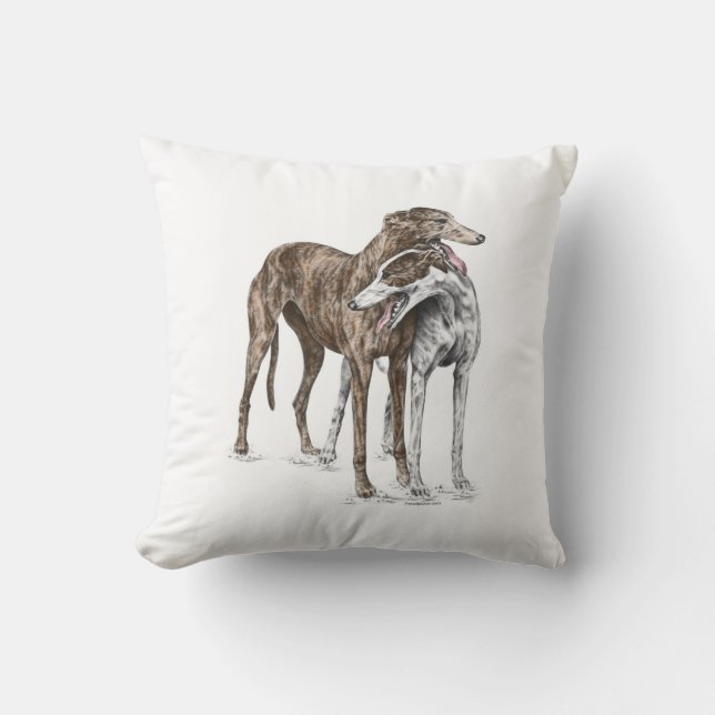 Zwei Greyhound Friends Dog Art Kissen (Vorderseite)