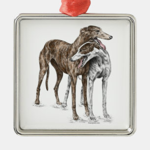 Zwei Greyhound Friends Dog Art Ornament Aus Metall