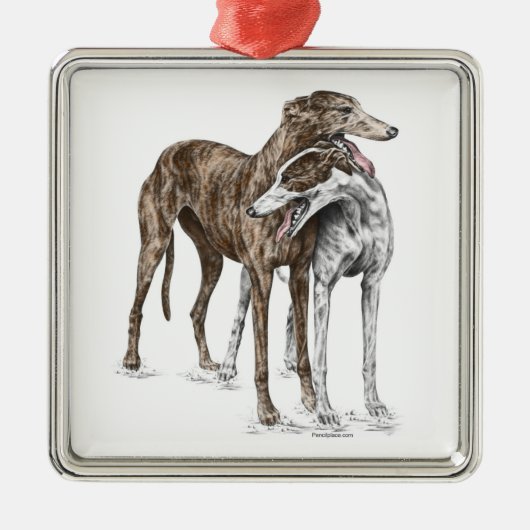 Zwei Greyhound Friends Dog Art Ornament Aus Metall (Vorne)