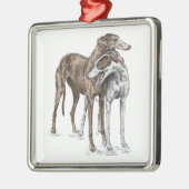 Zwei Greyhound Friends Dog Art Ornament Aus Metall (Links)