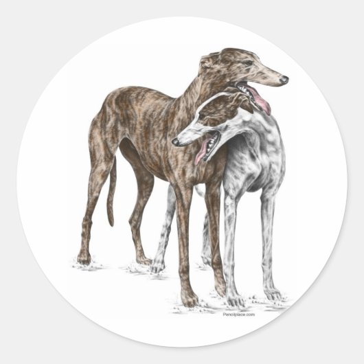 Zwei Greyhound Friends Dog Art Runder Aufkleber (Vorderseite)
