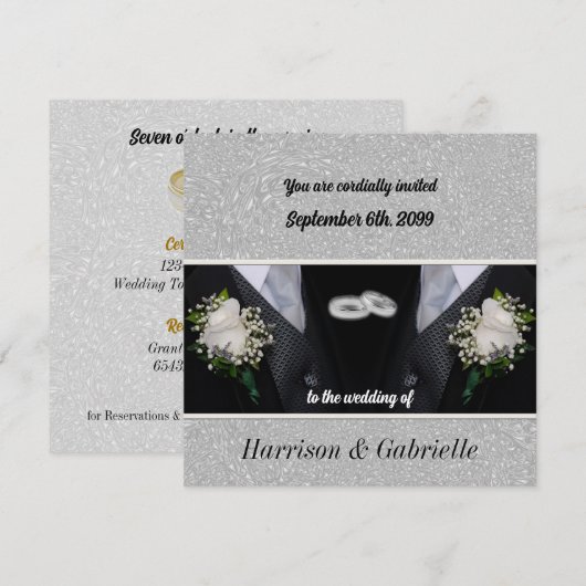 Zwei Grooms Black Tux Gay Wedding Einladung (Vorne/Hinten)
